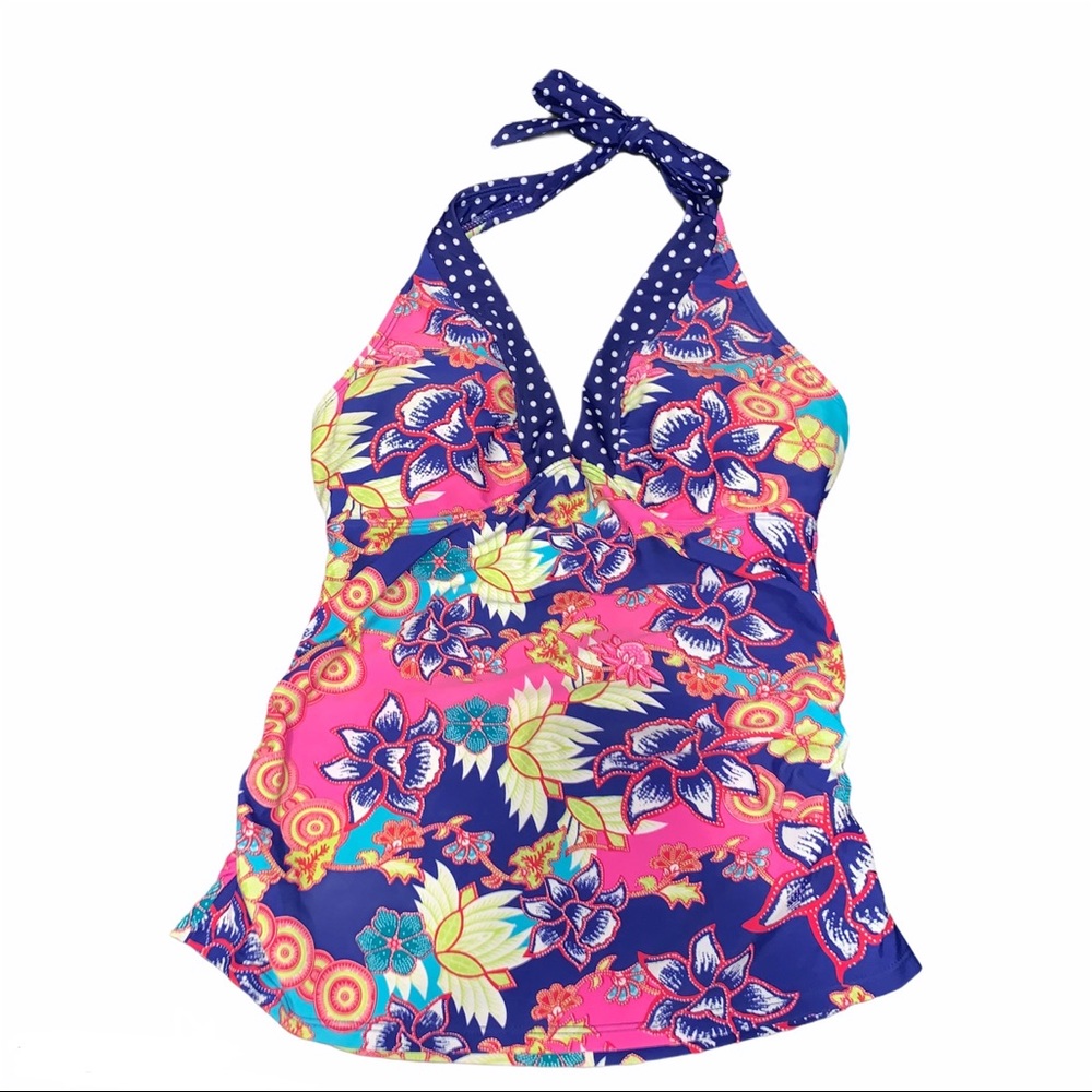 Athleta Floral Polka Dot Tankini Ruched Top Size S